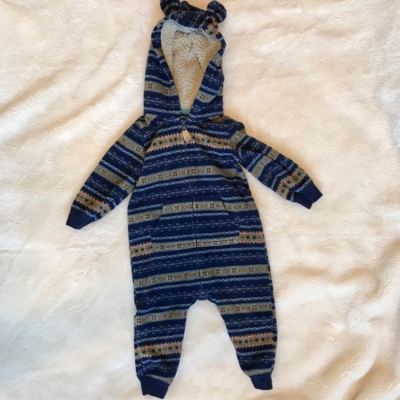 Cozy Blue Patterned Baby Onesie - Picture 1 of 5